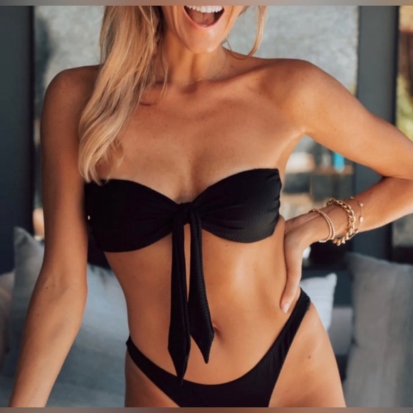 NEW! Kenny Flowers Mykonos Soft Eco Luxe Ribbed Bandeau Bikini Top & Bottom SZ S - Picture 4 of 14